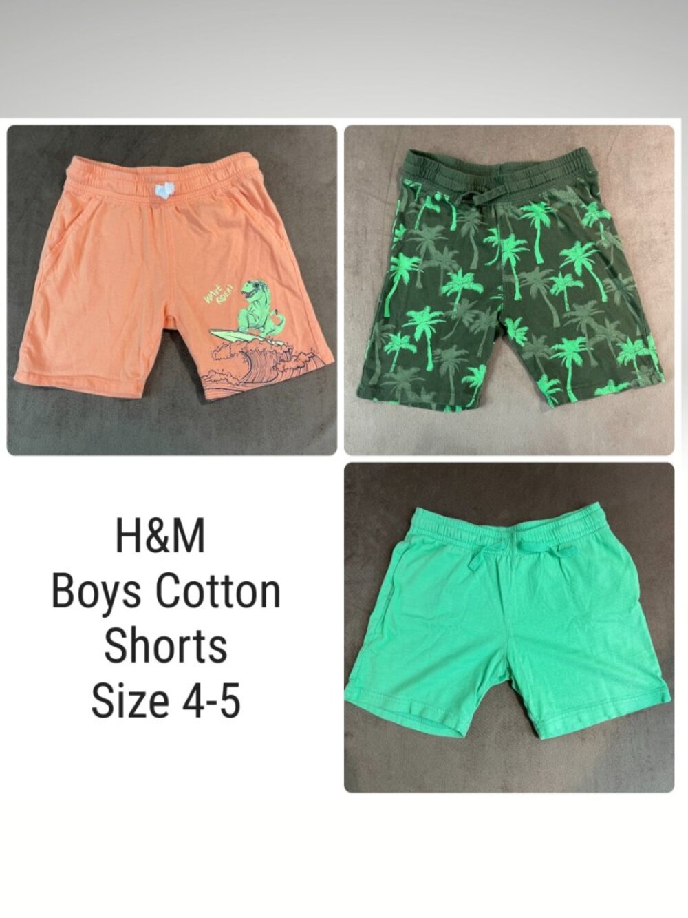 H&M Boys Tropical Surf Cotton Shorts Lot Size 4-5 Dino Palm Trees (34B,70B, 81B)
